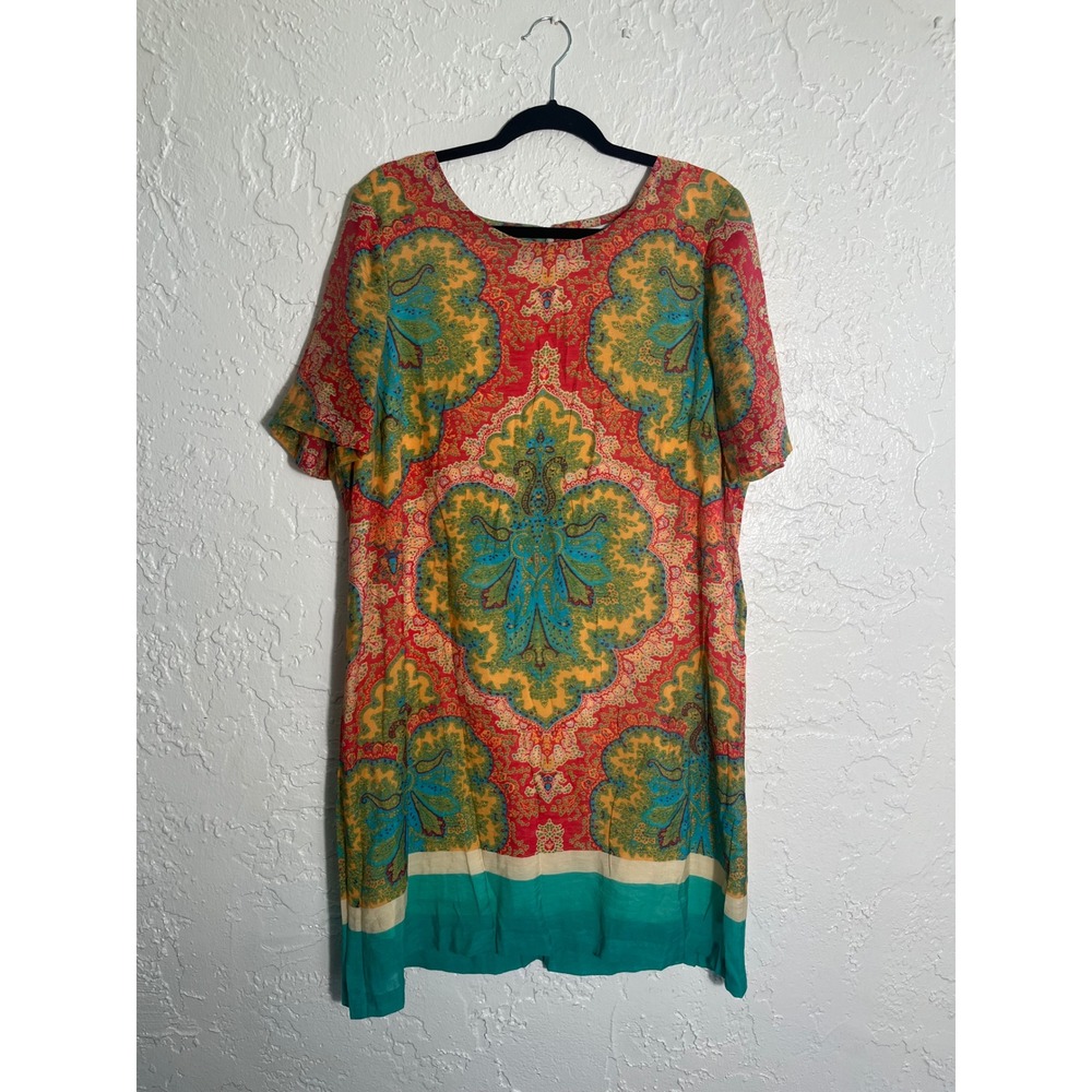WD.NY Women 1X Cotton Paisley Medallion Shift Dress Boho Multicolor Lined